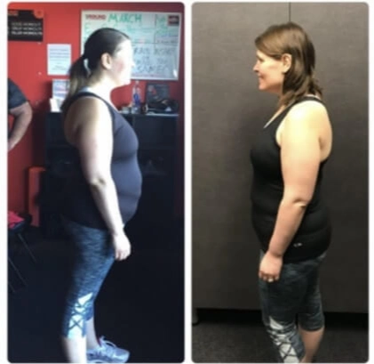 Member before-and-after — side view, visible weight loss