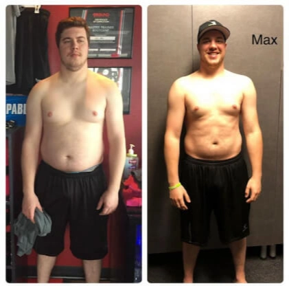 Two members' before-and-after — visible weight loss