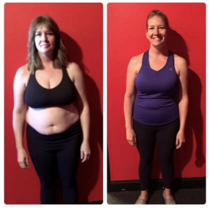 Member before-and-after — smiling, visibly leaner