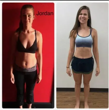 Jordan's before-and-after — visible strength and posture change